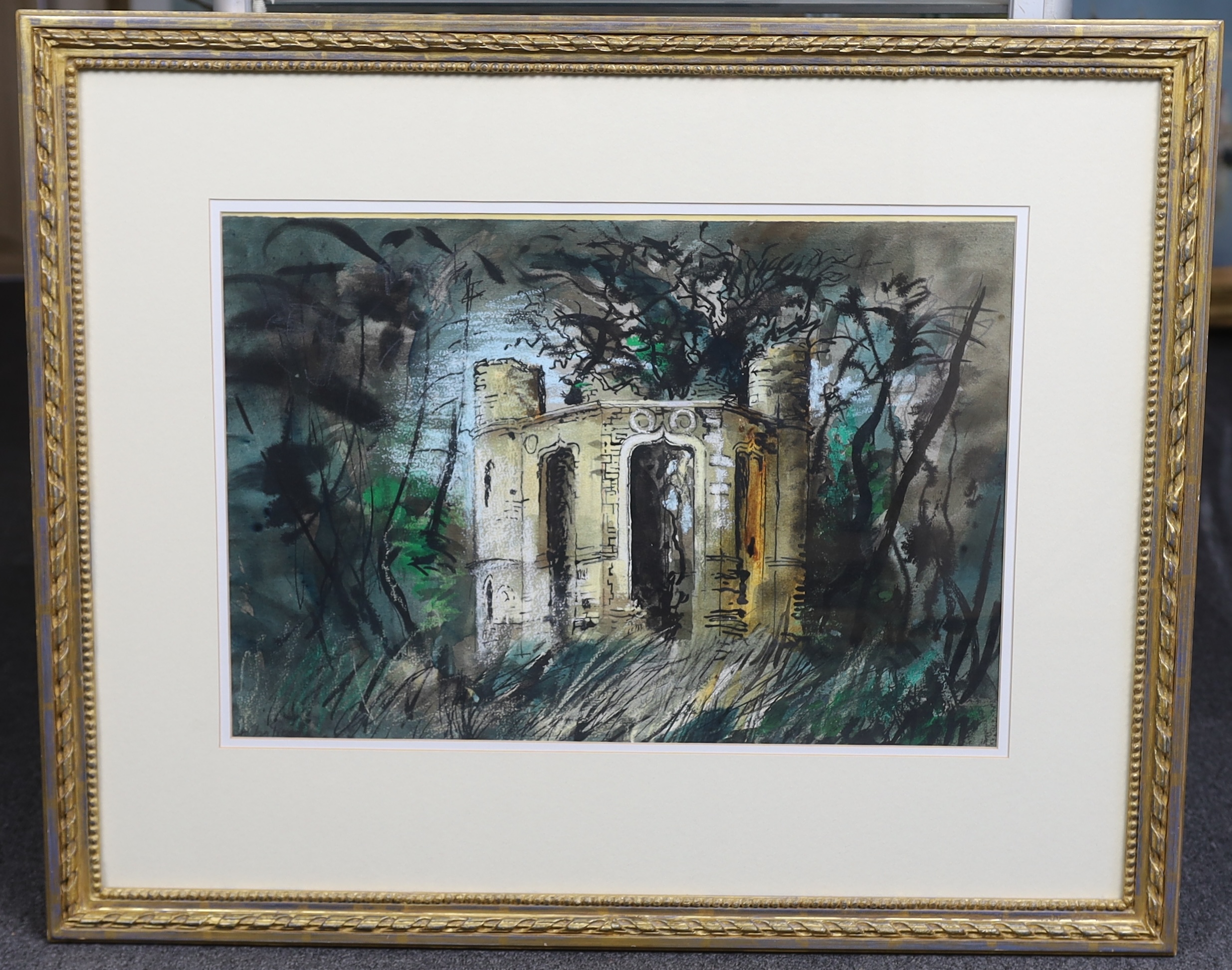 John Piper (British, 1903-1992), 'Dinton Folly', ink, pastel and watercolour, 37 x 55cm